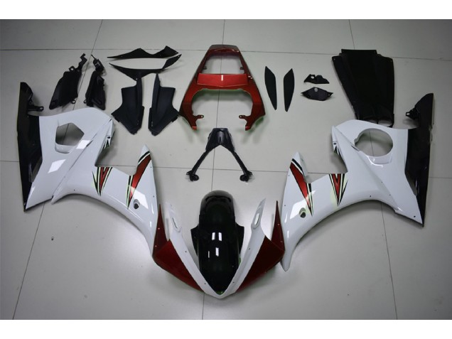 Accents Blanc Brillant & Rouge 03-04 R6 Carénage Moto