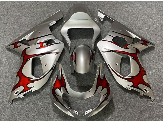 Argent Brillant & Rouge 01-03 GSXR 600-750 Carénage Moto