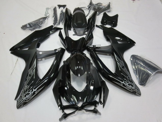 Argent & Noir 08-10 GSXR 600-750 Carénage Moto