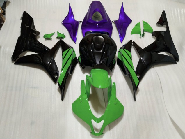 Noir Brillant Accents Verts & Violets 07-08 CBR600RR Carénage Moto