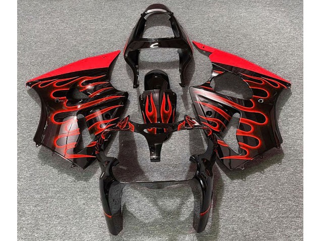 Noir Brillant & Rouge Flamme 00-02 ZX6R Carénage Moto