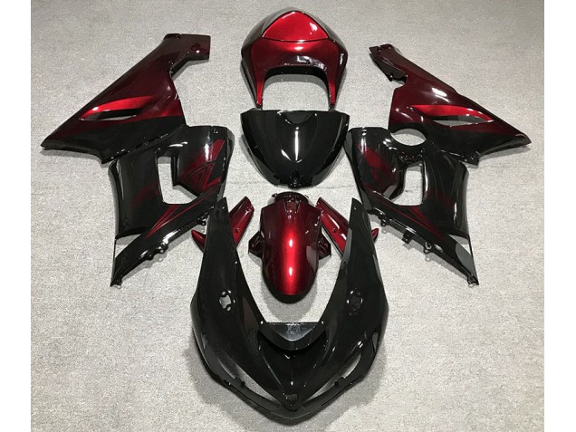 Noir Brillant & Rouge Profond 05-06 ZX6R Carénage Moto