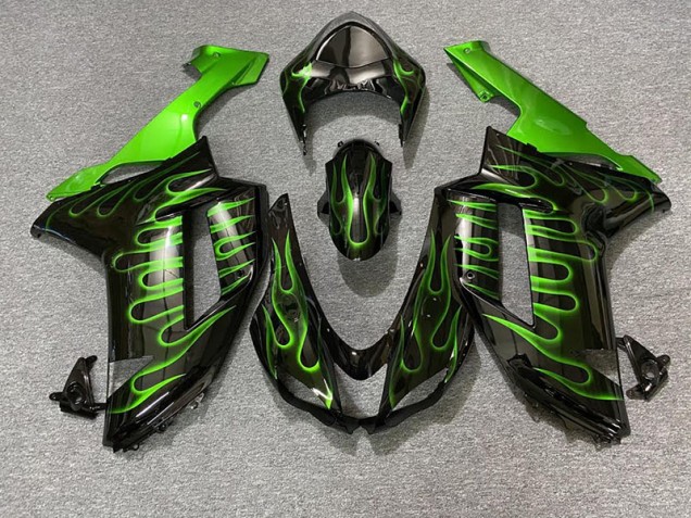 Noir Brillant & Vert Flamme 07-08 ZX6R Carénage Moto