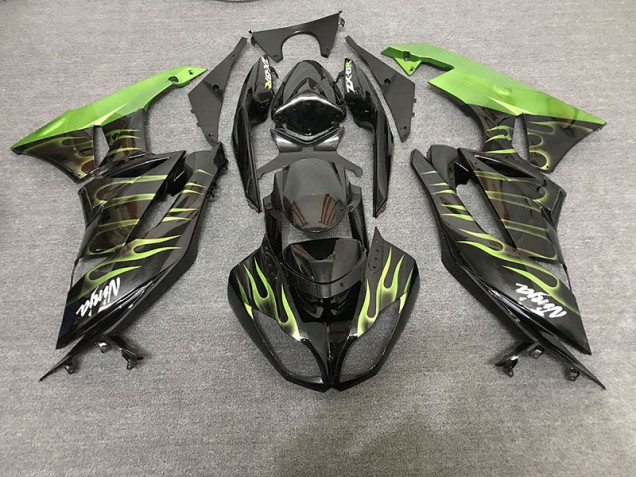 Noir Brillant & Vert Flamme 09-12 ZX6R Carénage Moto