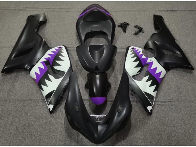 Requin Noir Mat & Violet 05-06 ZX6R Carénage Moto
