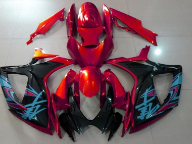 Rouge Brillant & Noir 06-07 GSXR 600-750 Carénage Moto