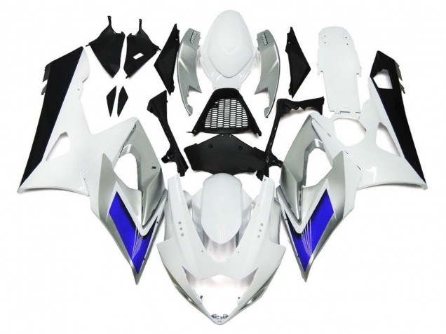 Style Blanc Brillant Avec Des Notes Argentées & Bleues 05-06 GSXR 1000 Carénage Moto